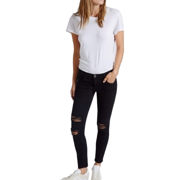 Current Elliott The Skinny Distressed Black Jeans - Picture 1 of 10